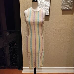 Miken Pastel Striped Sleeveless Midi Dress